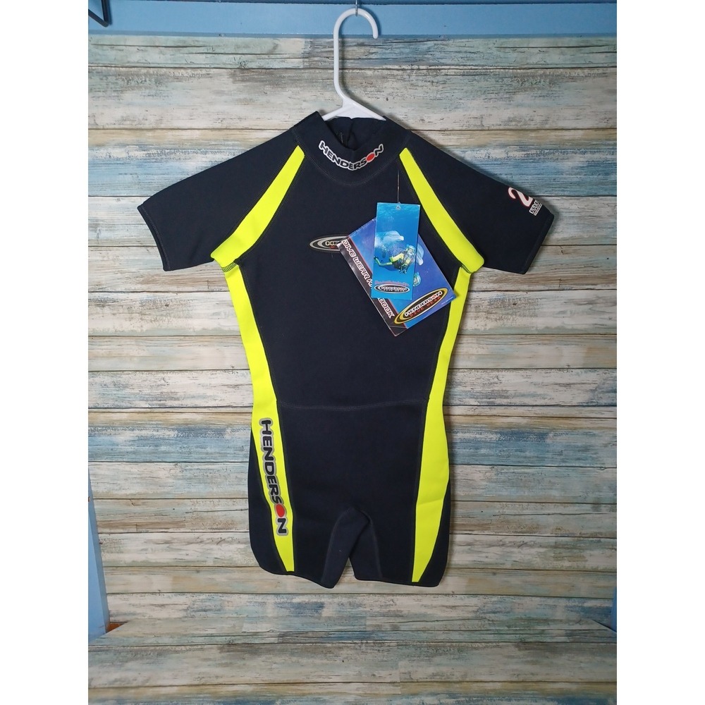 HENDERSON DIVE WEAR YOUTH SIZE 10 WETSUIT SHORTY BLACK YELLOW 2MM